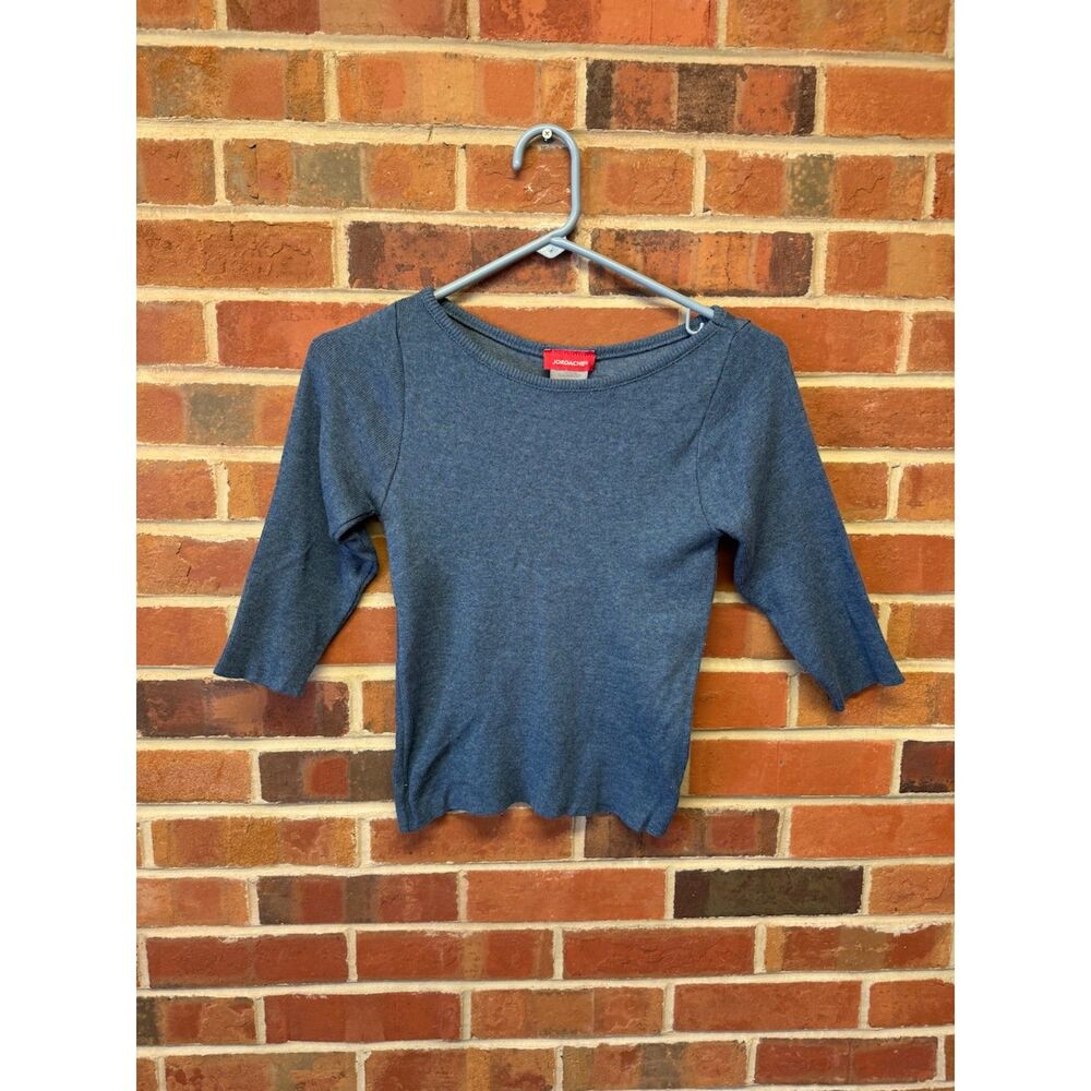 Jordache Blue Fitted Knit Top Y2K 3/4 Sleeve Small